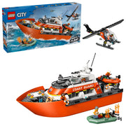 LEGO City Coast Guard Rescue Boat & Helicopter Building Toy Set with 2 Floating Dinghies, 5 Minifigures, Dog Figure, Ages 7+, 60504