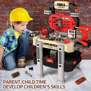ALLJOY 8028A Kids Work Bench with 78-Piece Tool Set, Electric Drill, Interactive Learning Buttons, Convertible Toolbox and Workbench, Durable ABS Plastic