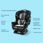 Graco Extend2Fit Convertible Child Safety Car Seat with Adjustable Extension Panel for Extra Legroom, Gotham Black
