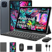 TABWEE T90 Android Tablet, 11 Inch FHD IPS Display, Octa-Core Unisoc T615 CPU, 128GB 24GB RAM, 8000mAh Battery, Gray