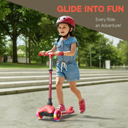 Campior Red Mini 3 Wheel Scooter for Kids Lean-to-Steer with LED Light-Up Wheels, Adjustable Handlebar, Wide Anti-Slip Deck, Smooth PU Wheels, Rear Foot Brake Toddler Scooter for Ages 2+