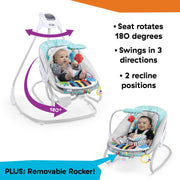 Baby Einstein Ocean Explorers Kick to It 4-in-1 Musical Swing & Rocker with Detachable Piano Toy, Adjustable Speeds, Reclining Seat, Multi