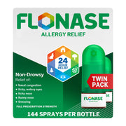 Flonase Allergy Relief Nasal Spray, 24-Hour Non-Drowsy Multi-Symptom Allergy Medicine, Metered Spray, 144 Sprays Each, Twin Pack