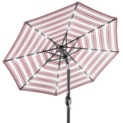 Best Choice Products 10ft Solar LED Lighted Patio Umbrella, Striped Burgundy, UV-Resistant Polyester Canopy, Steel Frame, Push-Button Tilt, Crank Handle, SKY7901