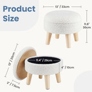 ZUNMOS Storage Ottoman, Modern Round Teddy Velvet Footrest with Soft Padded Seat, Solid Wood Legs, Hidden Storage Compartment, Beige