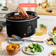 Beautiful 6 Qt Programmable Slow Cooker with Five Preset Functions, Three Heat Settings, Cool-Touch Handles, Steel Lid Holder, Black Sesame or White Icing