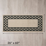Creative Home Ideas Tufted Runner Rug, Christine Trellis Border, Natural and Black, 26 x 60 in, Low Pile, Non-Slip, Washable