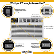 Whirlpool Through-The-Wall Air Conditioner, 10,000 BTU, 230V, Energy-Saving Eco Mode, Sleep Function, Remote Control, Matte White, WHAT102-2AW