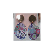 Designed in Paris SAM514B2 Flower Printed Earrings, Round, Steel
