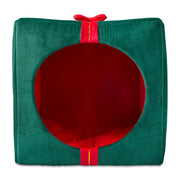 Vibrant Life Holiday Gift Extra Large Pet Bed, Green Corduroy Cube with Red Bow, 36 in x 27 in x 36 in