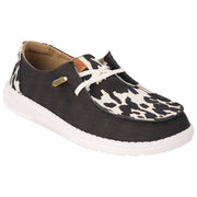 HEYDUDE Wendy Cow Print Canvas Shoes for Ladies - Black Cow - 7M