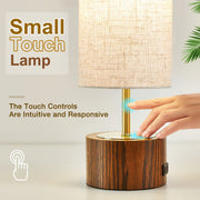NATYSWAN Small Table Lamps Set of 2, Modern Touch Control, USB-C Charging Ports, Beige Fabric Shade, Wooden Base, Minimalist Desk Lamp for Bedroom Living Room Office W-2TL-160C