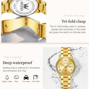 OLEVS OLS5563 Gold Wristwatch for Women, Luxury Diamond Quartz Analog, Stainless Steel Luminous Dress Watch with Date