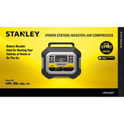 Stanley FatMax Car Battery Booster with 120 PSI Air Compressor, USB PowerStation, Solar Compatible, Yellow, LPS120CF