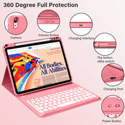 Kenke Keyboard Case for iPad Air 11-Inch M3 M2 and 5th 4th Generation, Wireless Detachable Backlit Keyboard with Pencil Holder, Pink Red