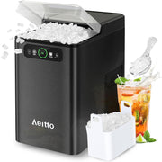 Aeitto Nugget Ice Maker Countertop, Portable Pellet Ice Machine, Soft Chewable Ice, 40 lbs Daily Output, Automatic Self-Cleaning, Stainless Steel, Black, CB24MD