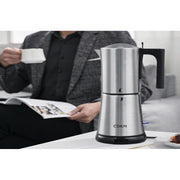 CDKM CDKM MC-70A Automatic Mocha Coffee Pot, Electric Coffee Maker, Food-Grade 304 Stainless Steel, One-Touch Operation, 3-6 Cups 340ml, Frosted Silver