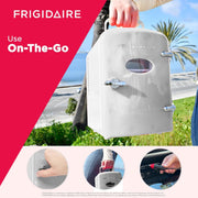 Frigidaire Mini Personal Retro Fridge Cooler, 4-Liter Capacity, Moonbeam Matte Finish, Holds 6 Cans, Portable with Carrying Handle and Locking Latch, Includes Home and 12V Car Power Cords