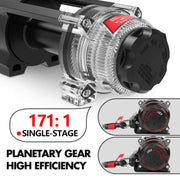 X-BULL 12V Electric Winch, 5000LBS Capacity, 1.3 HP Motor, Synthetic Rope, Wireless Remote, Mounting Plate, Compact Design