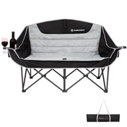 Fundango Oversized Fully Padded 2 Person Loveseat Camping Chair with Side Table, Black-Grey