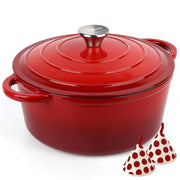 Taimasi Enameled Cast Iron Dutch Oven, 5QT, Red, Heavy-Duty Cookware with Lid and Cotton Potholders