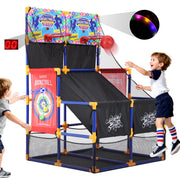 COCLUB 2in1 Indoor Kids Basketball Hoop Set with Dual Hoops, Electronic Scoreboard, LED Lights, 6 Basketballs and Sticky Balls for Ages 3-6