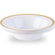 Blue Sky Disposable Soup Bowls, 12oz Heat Resistant Plastic, White with Gold Rim, Pack of 10, 3892