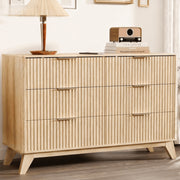 Ktaxon Fluted 6 Drawer Dresser, Engineered Wood, Natural Oak Finish, Soft-Close Drawers, Rounded Safety Edges