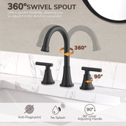 KINGTACK Bathroom Faucet for Sink 3 Hole, 8 Inch Bathroom Faucets with Pop-up Drain and Supply Lines, Matte Black