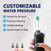 Puur Smile Professional Cordless Water Flosser, Rechargeable, IPX7 Waterproof, Black, 7 Replacement Tips, Multiple Pressure Settings
