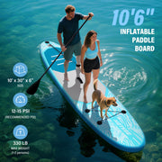 Hotsee Inflatable Stand Up Paddle Board, 10.6 ft, 6 in Thick, 32 in Wide Non-Slip EVA Deck, Removable Fins, Dual-Action Pump, Aluminum Paddle, Backpack Included