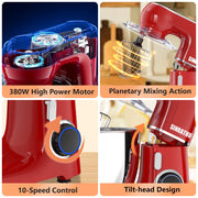 Sinrathu 6.5QT Kitchen Stand Mixer, 10-Speed Tilt-Head with Stainless Steel Bowl, Dough Hook, Beater, Whisk, Empire Red, 1530
