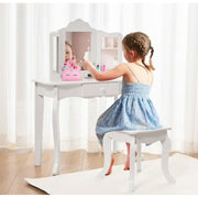 Your Zone TF14041 Kids Makeup Vanity With Table and Stool Set, White Color, Child
