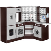 iYofe Kids Play Kitchen Wooden Corner Playset with Stove, Ice Maker, Oven, Microwave, Play Phone, and Storage for Ages 3-8