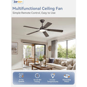 Zardon 52 in Modern Ceiling Fan with Ultra-Quiet DC Motor, Integrated LED Light with 3 Color Temperatures, Timer, Oil Bronze, ZMF52YWOB11