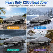 Agricasst 18-20FT Trailerable Boat Cover, 1200D Heavy Duty Waterproof Tarp Covers with Boat Motor Cover, Grey