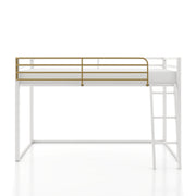Furniture of America Twin Kids Junior Loft Bed with Full-Length Guardrails, Angled Ladder, White and Gold Two-Tone Metal Frame, 49-Inch High EC-BTS1249-W