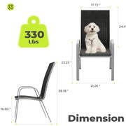 JUSTLET Set of 4 Patio Dining Chairs, Space Saving Stackable Outdoor Armchairs, Black