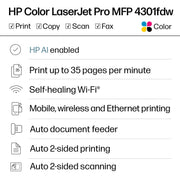 HP Color LaserJet Pro MFP 4301fdw All-in-One Color Laser Printer, Wireless, 35 ppm, 4.3-Inch Touchscreen, White/Blue