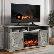 CHITOOMA Electric Fireplace TV Stand, Farmhouse Entertainment Center with Adjustable 3D LED Flame, Storage Cabinets, Supports TVs up to 75