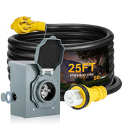 SPEEDWOW 25FT-50AMP_Generator Cord 50 Amp RV Generator Extension Cord with Twist-Lock Connectors, 25FT, NEMA 14-50P to SS2-50R, Flame Retardant PVC Jacket