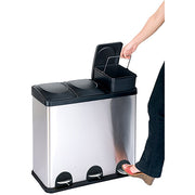 Step N Sort 900603 16-Gal. 3-Compartment Stainless Steel Trash and Recycling Bin, Black