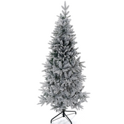 BSHAPPLUS 6ft Pre-Lit Flocked Pencil Christmas Trees,Artificial Slim Xmas Tree with 800 Branch Tips,350 Color Changing Lights for Home, Office and Holiday Party Decor