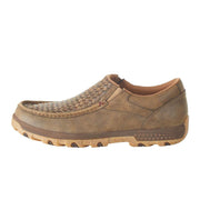 Twisted X Men's Slip-On Driving Moc Loafer, Genuine Leather Woven Vamp, CellStretch Cushioning, Eco-Friendly Blend85 Footbed, Slip-Resistant Rubber Outsole, Bomber Brown, MXC0018