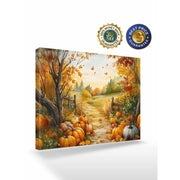 Sanflao Fall Thanksgiving Framed Wall Art, Farm Pumpkin Autumn Harvest Canvas Print, Brown Wood Frame, 16x20 in