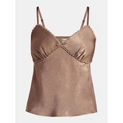 No Boundaries Women's Woven Cami Top with Lace Trim and Bow, M, Mocha - Machine Washable