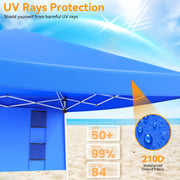 Vecukty Pop Up Canopy Tent, 10ft x 10ft Base, 8ft x 8ft Top, Blue, UV-Resistant Waterproof Cover, Steel Frame with Angled Legs, Adjustable Height, Four Storage Bags