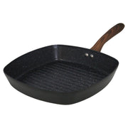 Imusa 11-Inch Ceramic Square Grill Pan, Aluminum Nonstick Griddle with Black Speckled Ceramic Coating and Wood-Look Cool-Touch Handle, IMU-24053