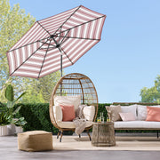 Best Choice Products 10ft Solar LED Lighted Patio Umbrella, Striped Burgundy, UV-Resistant Polyester Canopy, Steel Frame, Push-Button Tilt, Crank Handle, SKY7901