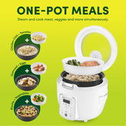 Aroma ARC-1250WC Professional 20-Cup Digital Rice & Grain Multicooker and Slow Cooker with Glass Top and 2X Bonded Granite Ceramic Non-Stick, White